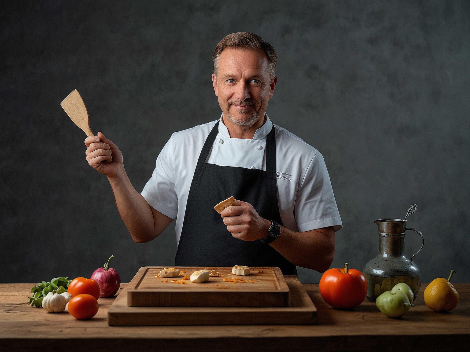 Portret szefa kuchni z deską do krojenia